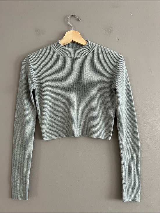 Brandy Melville Tops - Brandy Melville Women's Cropped Mock Neck Ribbed Top Long Sleeve Gray One Size